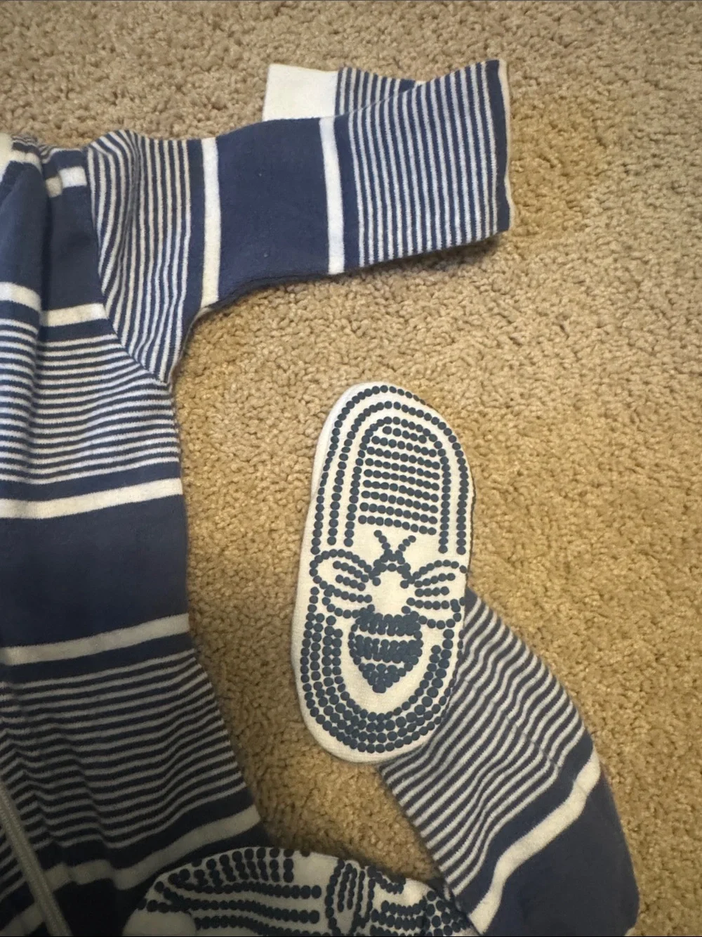 Burt's Bees Baby Navy and White Striped Footed One-Piece